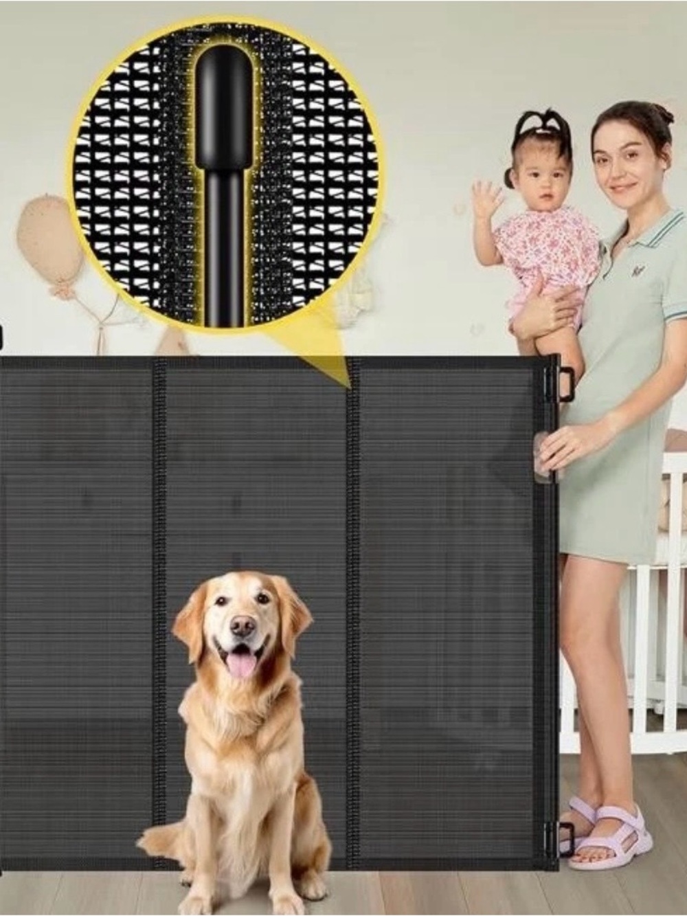 Black Retractable Pet Safety Gate for Dogs - Unbranded